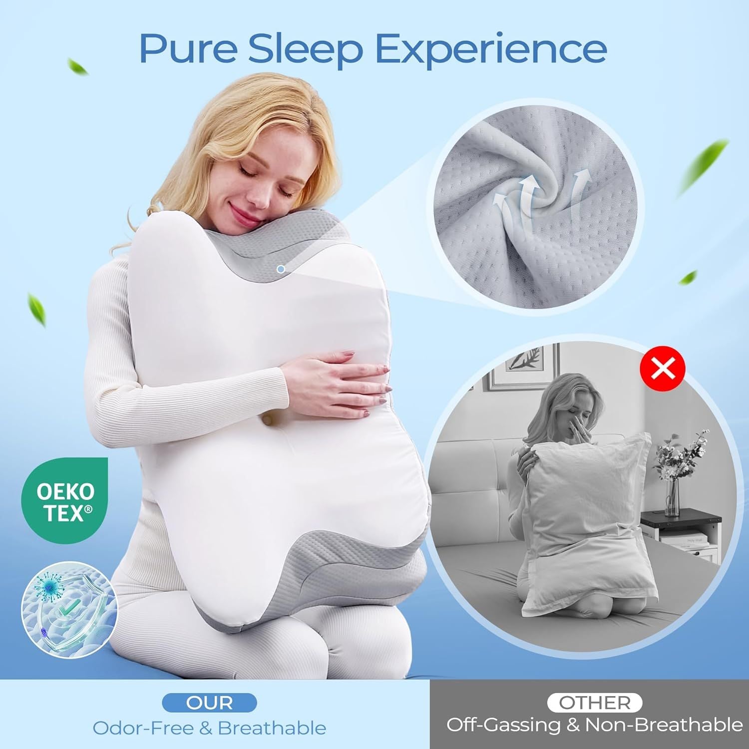 Ergonomic Cervical Neck Pillow for Sleeping – Memory Foam Pillow with Massage Nodes for Neck Pain Relief, Side Sleeper &amp; Back Support