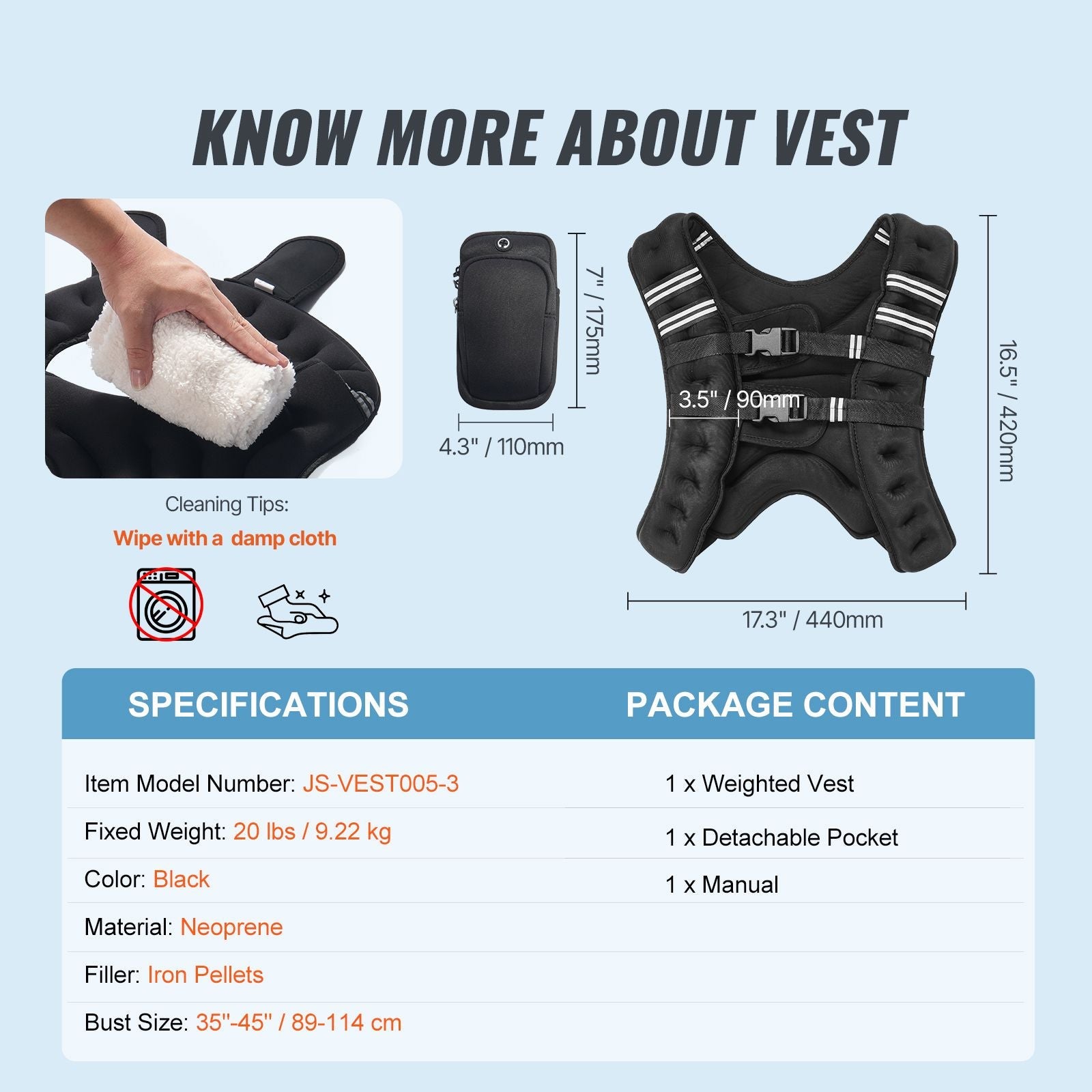GoFly Weighted Vest, 20 lbs Weight Vest with Reflective Stripe, Adjustable Buckle Body Weight Vest for Men Women, Workout Equipment for Strength Training, Running, Jogging, Fitness, and Weight Loss