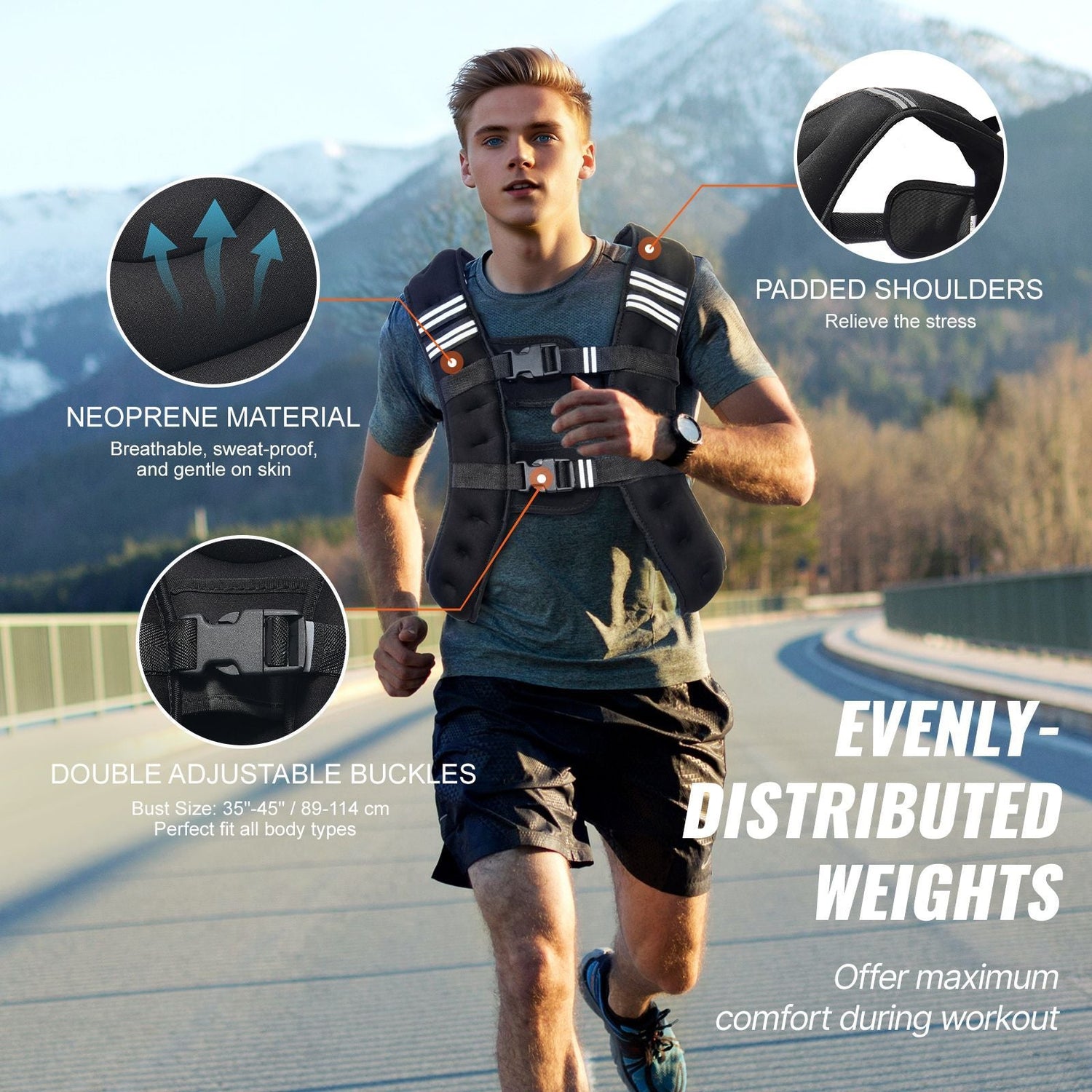 GoFly Weighted Vest, 20 lbs Weight Vest with Reflective Stripe, Adjustable Buckle Body Weight Vest for Men Women, Workout Equipment for Strength Training, Running, Jogging, Fitness, and Weight Loss