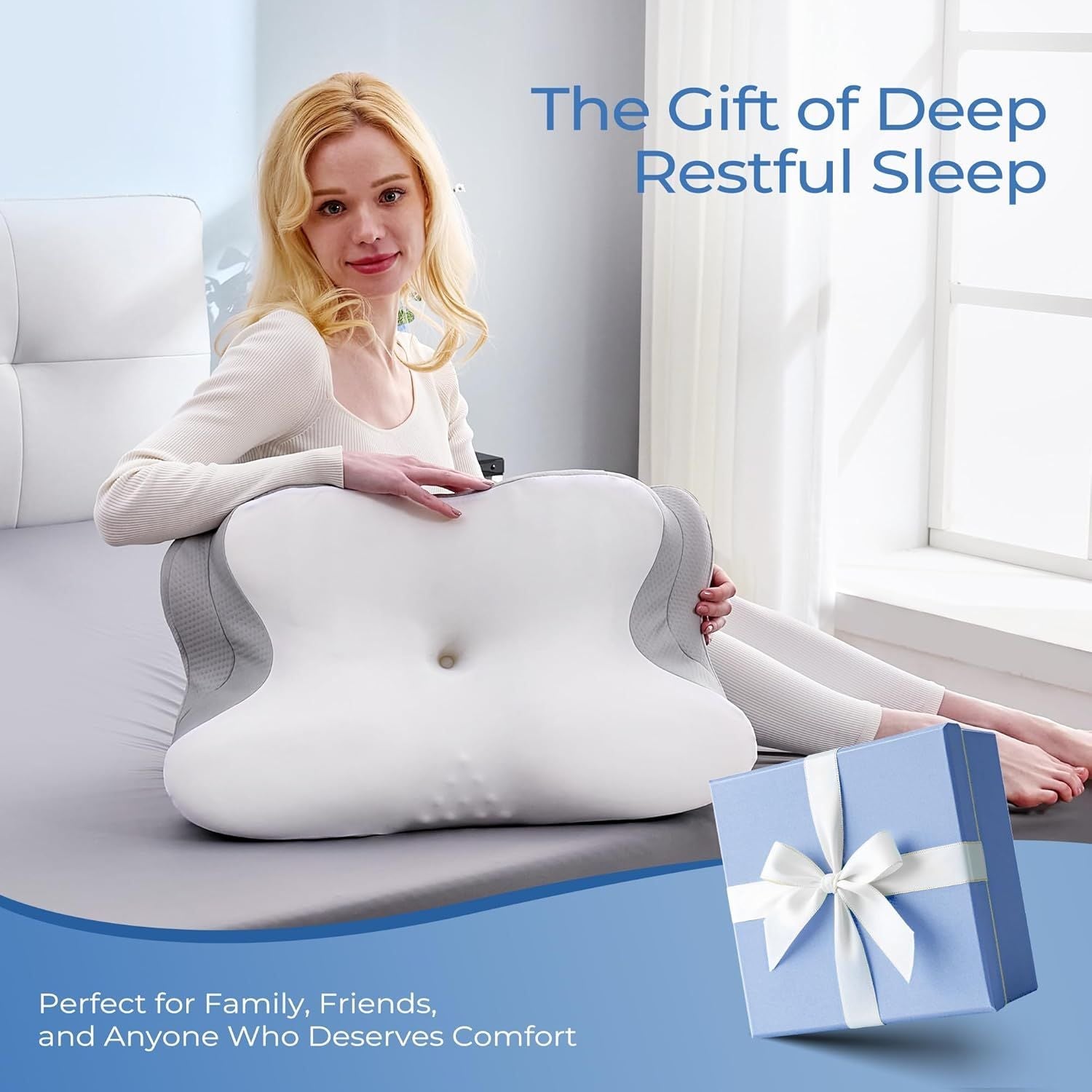 Ergonomic Cervical Neck Pillow for Sleeping – Memory Foam Pillow with Massage Nodes for Neck Pain Relief, Side Sleeper &amp; Back Support