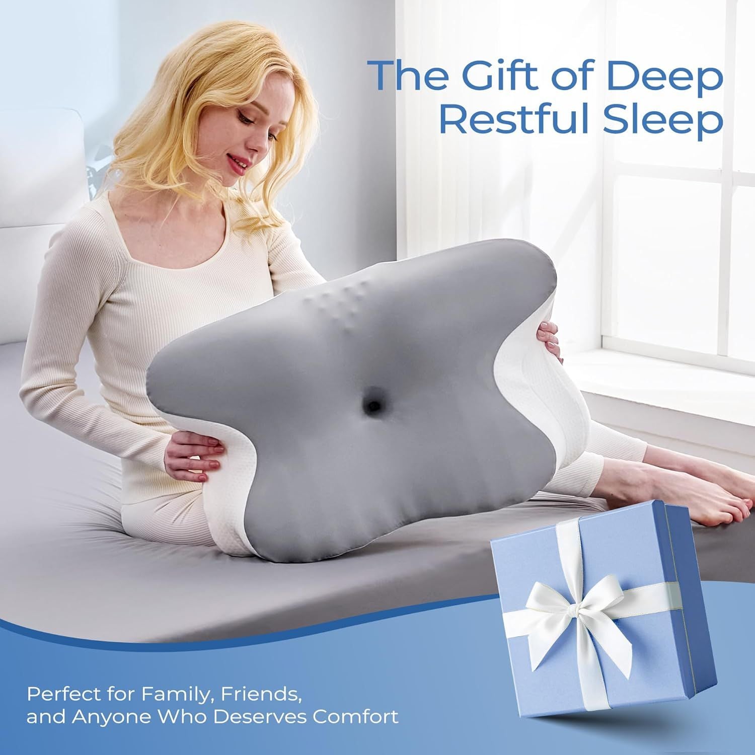 Ergonomic Cervical Neck Pillow for Sleeping – Memory Foam Pillow with Massage Nodes for Neck Pain Relief, Side Sleeper &amp; Back Support