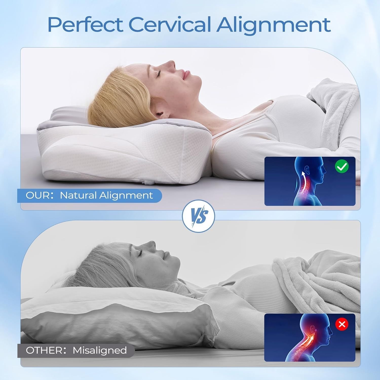 Ergonomic Cervical Neck Pillow for Sleeping – Memory Foam Pillow with Massage Nodes for Neck Pain Relief, Side Sleeper &amp; Back Support