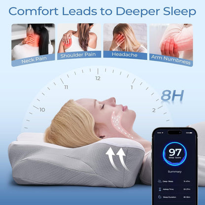 Ergonomic Cervical Neck Pillow for Sleeping – Memory Foam Pillow with Massage Nodes for Neck Pain Relief, Side Sleeper &amp; Back Support