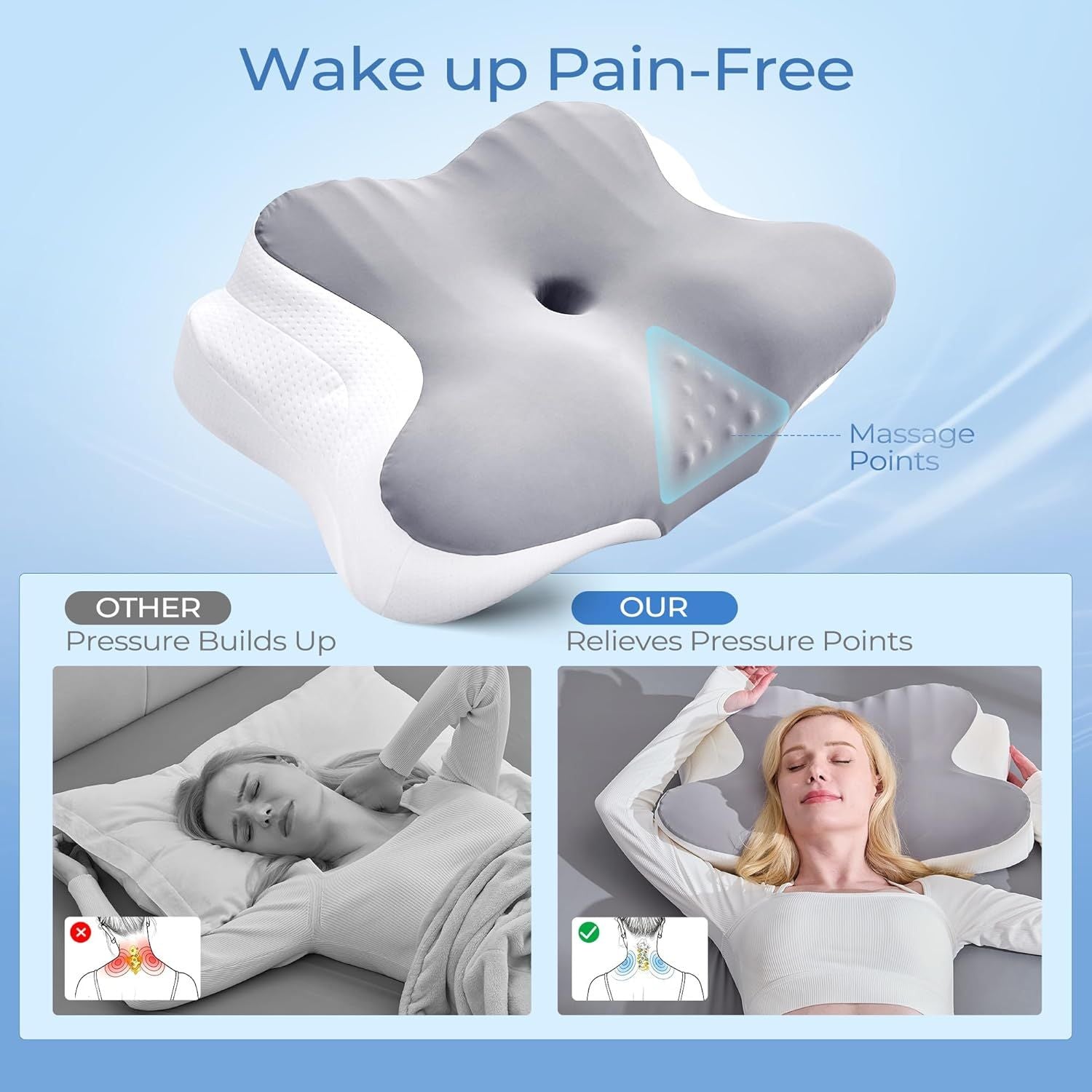 Ergonomic Cervical Neck Pillow for Sleeping – Memory Foam Pillow with Massage Nodes for Neck Pain Relief, Side Sleeper &amp; Back Support