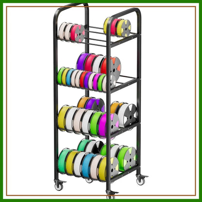 4-Tier 3D Printer Filament Storage Rack with Wheels, Holds 48x1kg Spools, Heavy Duty Metal Organizer for Workshop