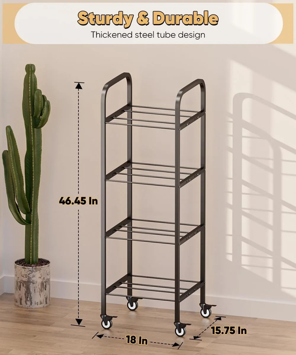 4-Tier 3D Printer Filament Storage Rack with Wheels, Holds 48x1kg Spools, Heavy Duty Metal Organizer for Workshop