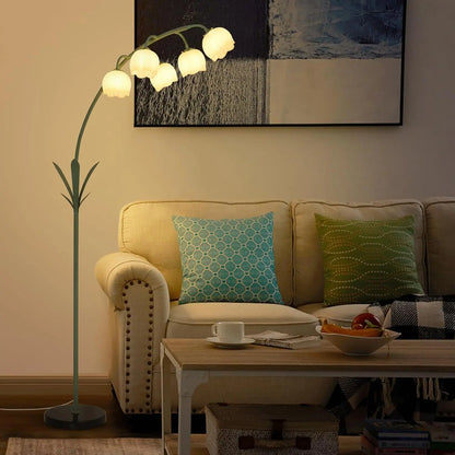 Elegant Arc Floor Lamp with Floral Design, Includes 5 LED Bulbs and Foot Switch for Living Room or Bedroom