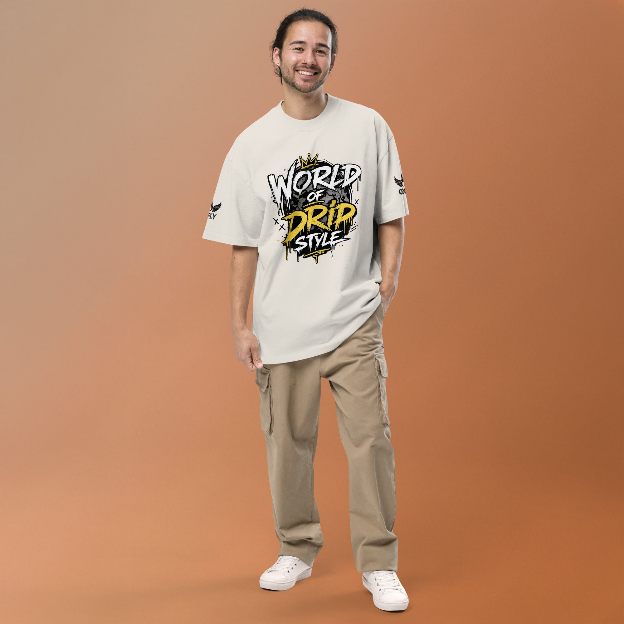 GoFly World Of Drip Style Oversized faded t-shirt