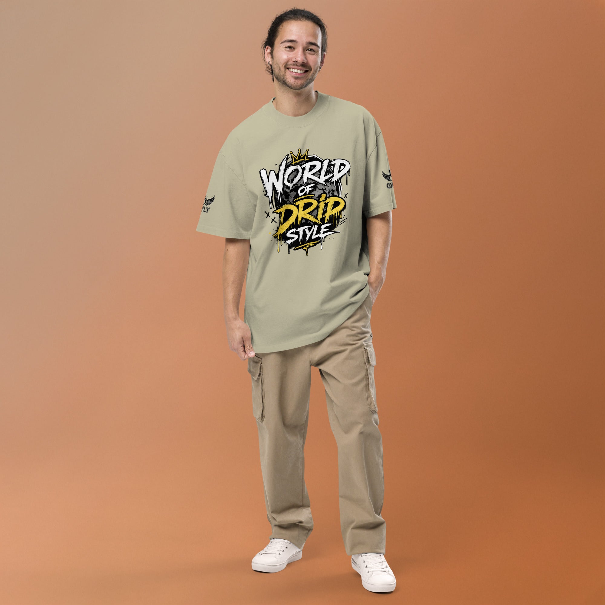 GoFly World Of Drip Style Oversized faded t-shirt